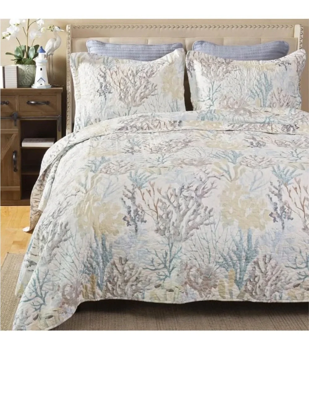 Carstens Coastal Beach Bedding Set, Nautical 2-Piece Microfiber Ocean Quilt Twin